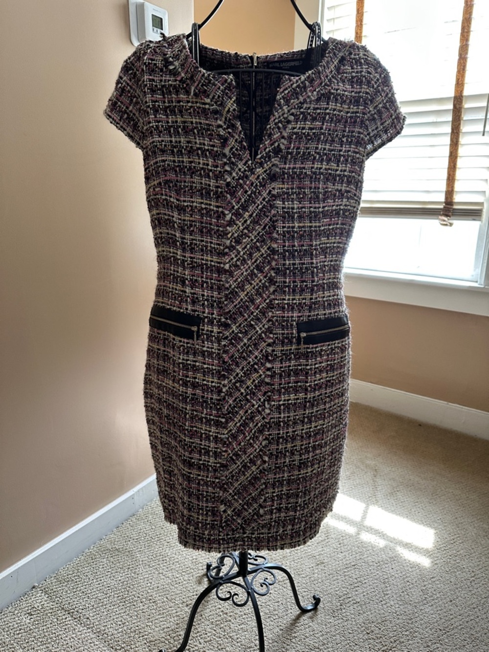 Karl Lagerfeld Black and Pink Tweed Shift Blazer